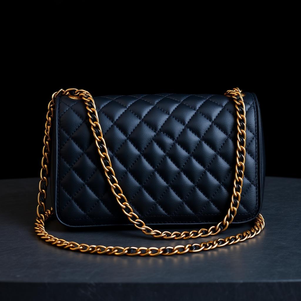 Black quilted designer handbag with gold hardware