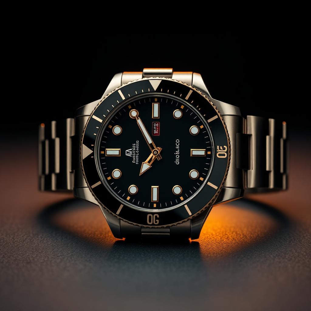 Luxury stainless steel dive watch on a dark surface